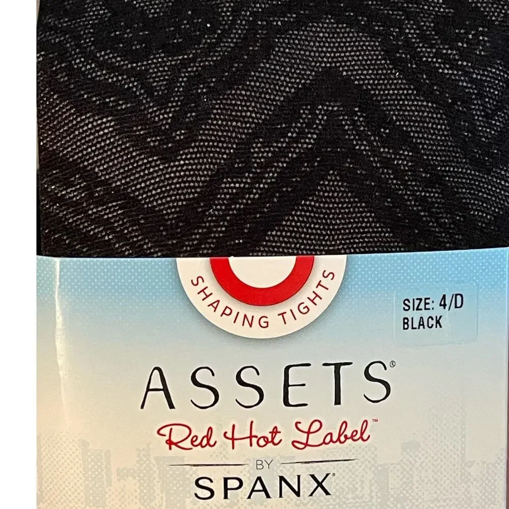 SPANX Assets Red Hot Label 3 Pair Textured Lace ZigZag Shaping Tights Black 4 D